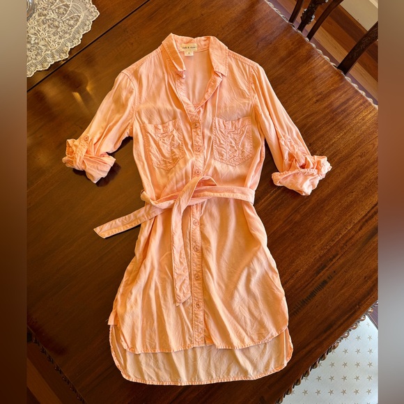 cloth & stone Dresses & Skirts - Cloth & Stone Peach Long Sleeve Tie Front Dress